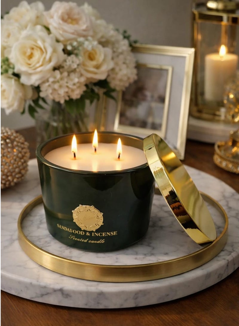 أروما شمعة عطرية ذات رائحة فواحة ب 3 فتيل رائحة خشب الصندل والبخور - Image 1